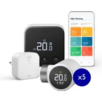 Tado ° Slimme Thermostaat X Bundel - Starterskit - Smart Thermostaat - incl. Matter Bridge & 5 Radiatorknoppen- Bedrade variant - werkt met Google Home, Alexa & Apple Homekit - Zwart/Wit