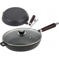 Krisberg Gietijzeren Koekenpan 30 cm met Deksel – Inductie – Oven – Afneembare Houten Handgreep – Zwart