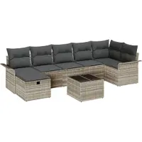 vidaXL Tuinbank Set 8 st Lichtgrijs poly rattan