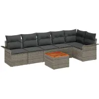 vidaXL Tuinbank Set 7 st Grijs poly rattan