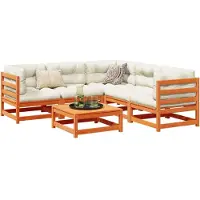 vidaXL 6-delige Loungeset met kussens massief grenenhout wasbruin