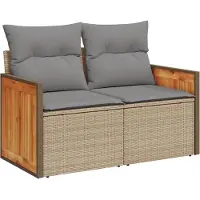 vidaXL Tuinbank 2-zits met kussens poly rattan beige