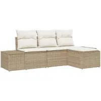 vidaXL Tuinset met 4 zitplaatsen, beige en crème kleur, gemaakt van polyrotan