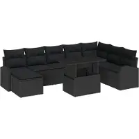 vidaXL Tuinbank Set 9 st Zwart poly rattan