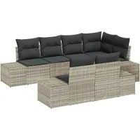 vidaXL Tuinbank Set 7 st Lichtgrijs poly rattan