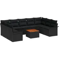 vidaXL Tuinbank Set met kussen 10 pcs Zwart poly rattan