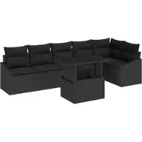 vidaXL Tuinbank Set 7 st Zwart poly rattan