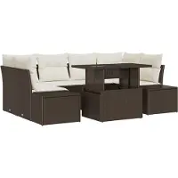 vidaXL Bankstel 7 st Bruin en Crème poly rattan