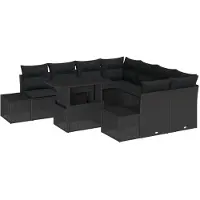 vidaXL Tuinbank Set 9 st Zwart poly rattan