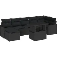 vidaXL Tuinbank Set 8 st Zwart Poly rattan
