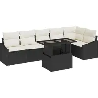 vidaXL Tuinset met 7 zitplaatsen, zwart en crème, van polyrotan