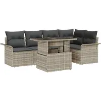 vidaXL Tuinbank Set met kussen met opslag 6 pcs Lichtgrijs Poly rattan