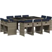 vidaXL 11-delige tuinset met kussens, grijs polyrotan