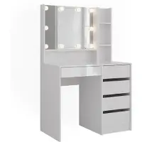 Vicco Sherry Kaptafel met licht – 89.8 cm 4 delen Wit/wit hoogglans
