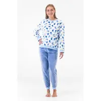 Gaubert Dames Fleece Huispak en Pyjama - Ronde Hals - Love Hearts - Superzacht Fleece - Blauw - 2502 - Maat S