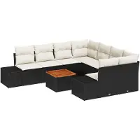 vidaXL Tuinbank Set met opslag 9 pcs Zwart en Crème poly rattan