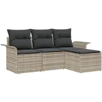 vidaXL Tuinbank Set 4 st Lichtgrijs poly rattan