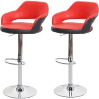 Mendler Set van 2 barkrukken, model HWC-F16. Barkrukken, toonbankkrukken, draaibaar, met rugleuning, kunstleer, rood-zwart