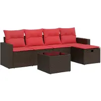 vidaXL 6-delige Loungeset met kussens poly rattan bruin