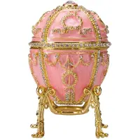Danila-Souvenirs Faberge-stijl Rozeknop ei juwelendoos juwelenkistje met bloem 9,5 cm roze