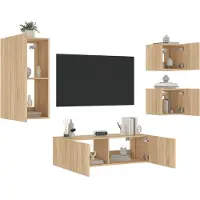 vidaXL 4-delige Tv-wandmeubelset met LED-verlichting sonoma eikenkleur