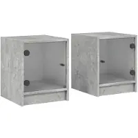 vidaXL Nachtkastjes met glazen deuren 2 st 35x37x42 cm betongrijs
