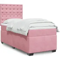 vidaXL Boxspring met matras fluweel roze 100x200 cm
