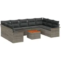 vidaXL Tuinbank Set 10 st Grijs poly rattan