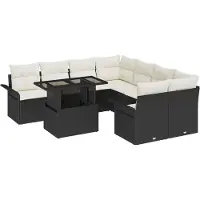 vidaXL Tuinbank Set 9 st Zwart poly rattan