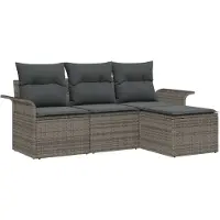 vidaXL Bankset, 4 stuks, grijs, polyrotan, voor 4 personen