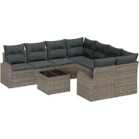 vidaXL Tuinbank Set 9 st Grijs poly rattan