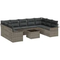 vidaXL Tuinbank Set 10 st Grijs poly rattan