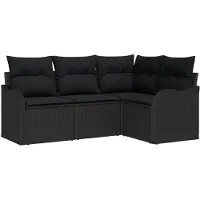 vidaXL Tuinbank Set Zwart poly rattan