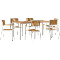 vidaXL Buiten Eettafel Set 7 pcs Massief acaciahout en roestvrij staal