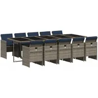 vidaXL 11-delige tuinset met kussens, grijs polyrotan
