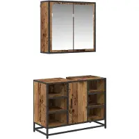 vidaXL Badkamermeubel Set 2 st Oud Hout 80 x 33 x 60 cm Bewerkt hout