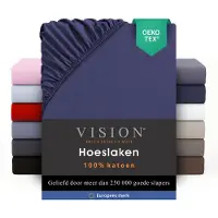 Vision Home VISION Hoeslaken - 100% katoen - 200 x 200 cm met ruime hoek van 30cm - Geschikt voor boxspring matras - Marineblauw - Oekotex gecertificeerd