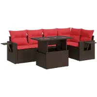 vidaXL 6-delige Loungeset met kussens poly rattan acacia bruin