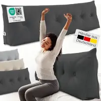 ELONEO Rugsteunkussen – Driehoekig Wigkussen & Hoofdbordkussen voor Bed of Sofa - Wasbare Hoes - 180 cm