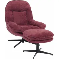 Mendler Relaxfauteuil met voetenbank -P32, tv-fauteuil Nosag-vering, draaibaar Metaal Stof/textiel Chenille (370 g/m²) ~ bes