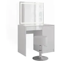 Vicco Sherry Kaptafel set met kruk – 89.8 cm met LED-spiegel en kruk Wit/wit hoogglans