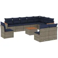 vidaXL 11-delige tuinbankset met kussens, grijs polyrotan