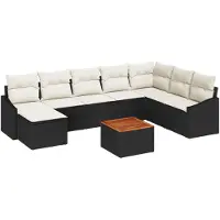 vidaXL Tuinbank Set 9 st Zwart en Crème poly rattan