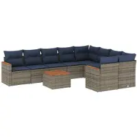 vidaXL 10-delige loungeset voor buiten, met kussens, grijs, kunststof vlechtwerk