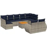 vidaXL 10-delige loungeset voor buiten, met kussens, grijs, kunststof vlechtwerk