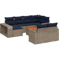 vidaXL 11-delige tuinbankset met kussens, grijs polyrotan