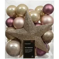 Décoris Kerstballen mixbox met piek 33-delig | roze | diverse maten