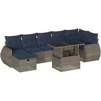 vidaXL 8-delige tuinbankset met kussens, grijs polyrotan