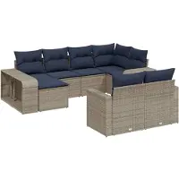 vidaXL 10-delige tuinbankset met kussens, grijs polyrotan