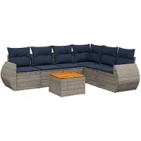 vidaXL 7-delige loungeset voor buiten, met kussens, grijs, kunststof riet